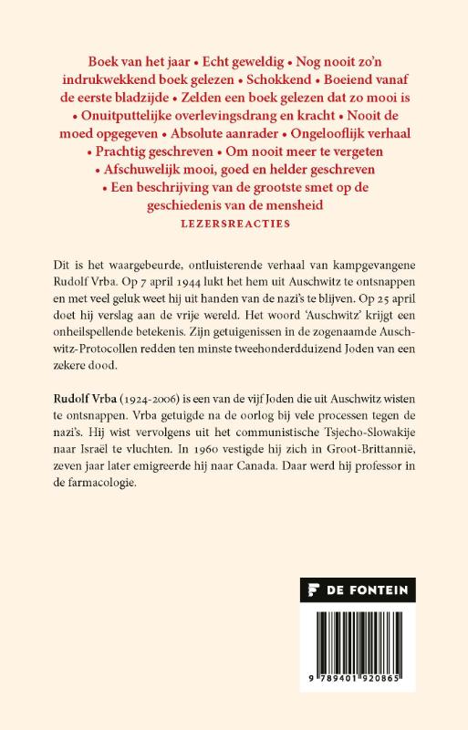 Achterkant van Ik ontsnapte uit Auschwitz