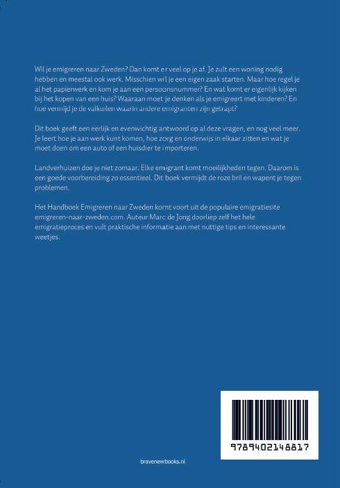 Achterkant van Handboek Emigreren naar Zweden