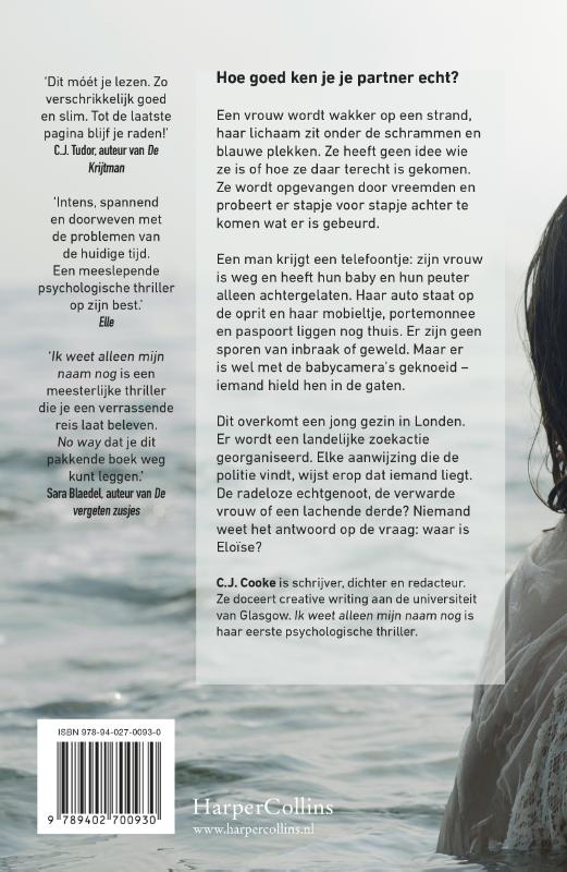 Achterkant van Ik weet alleen mijn naam nog