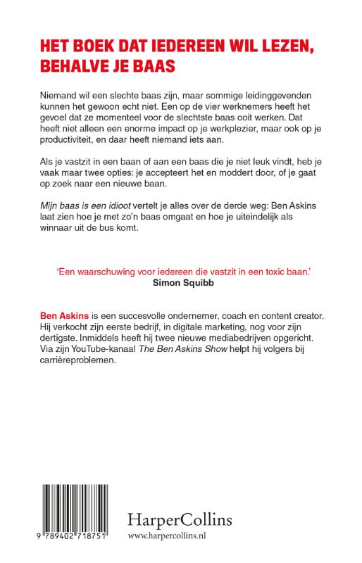 Achterkant van Mijn baas is een idioot