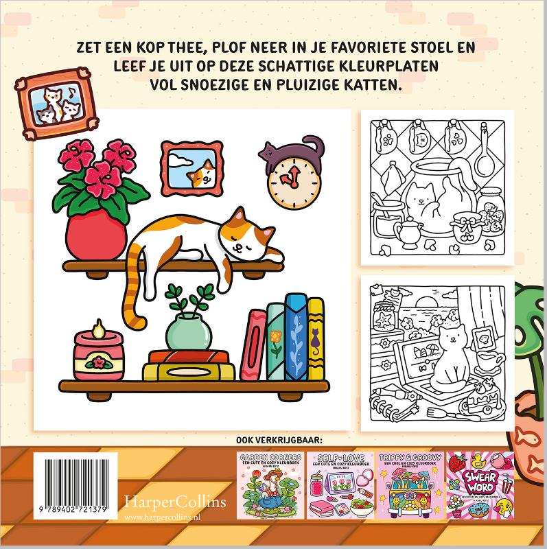 Achterkant van Cat Moments – een cute en cozy kleurboek