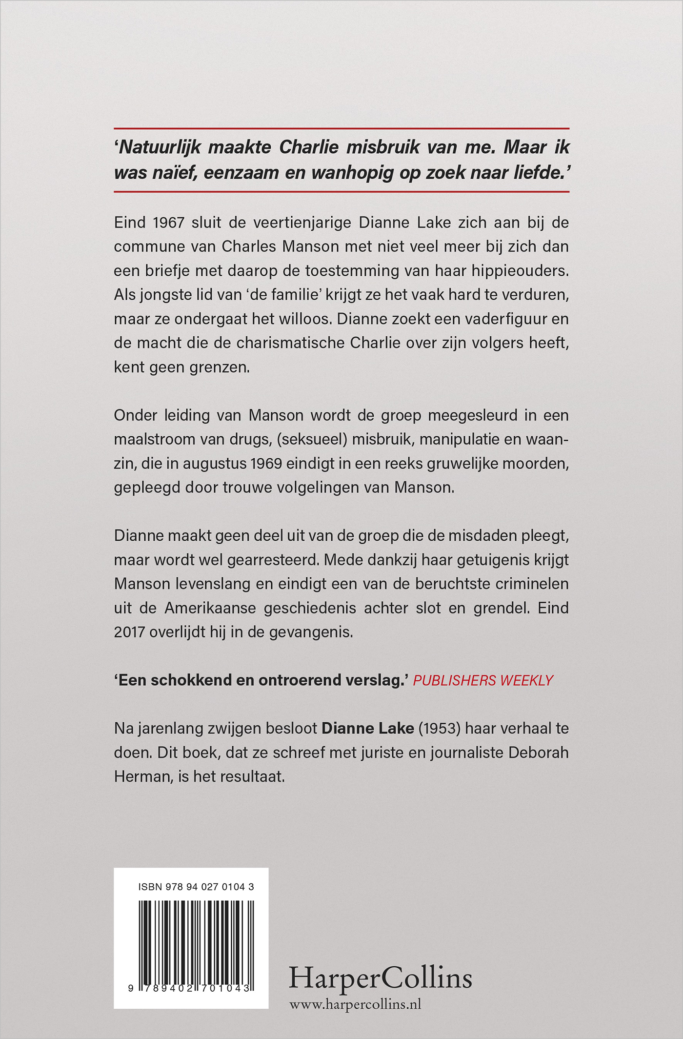 Achterkant van Mijn leven met Charles Manson