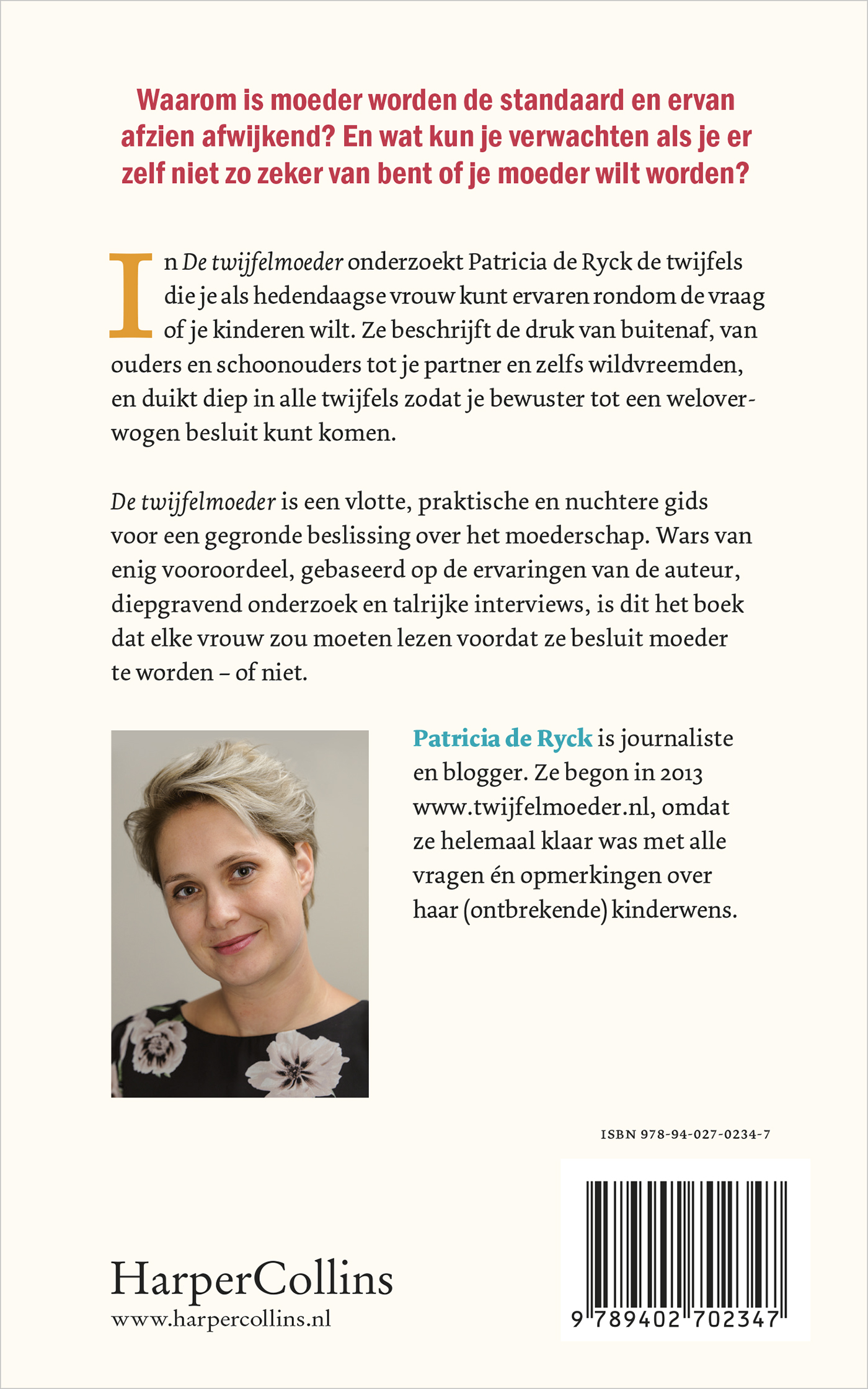 Achterkant van De twijfelmoeder