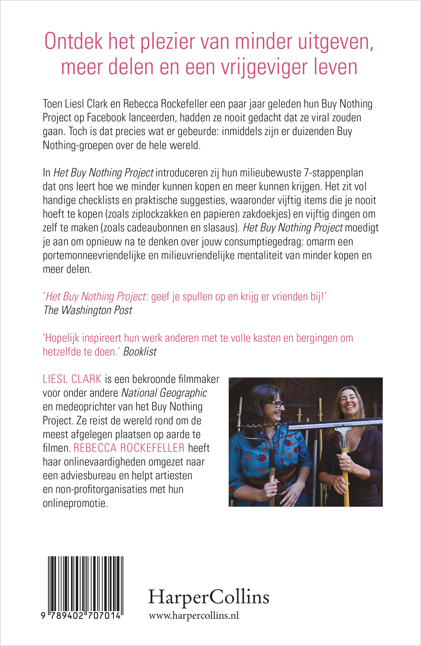 Achterkant van Het Buy Nothing Project