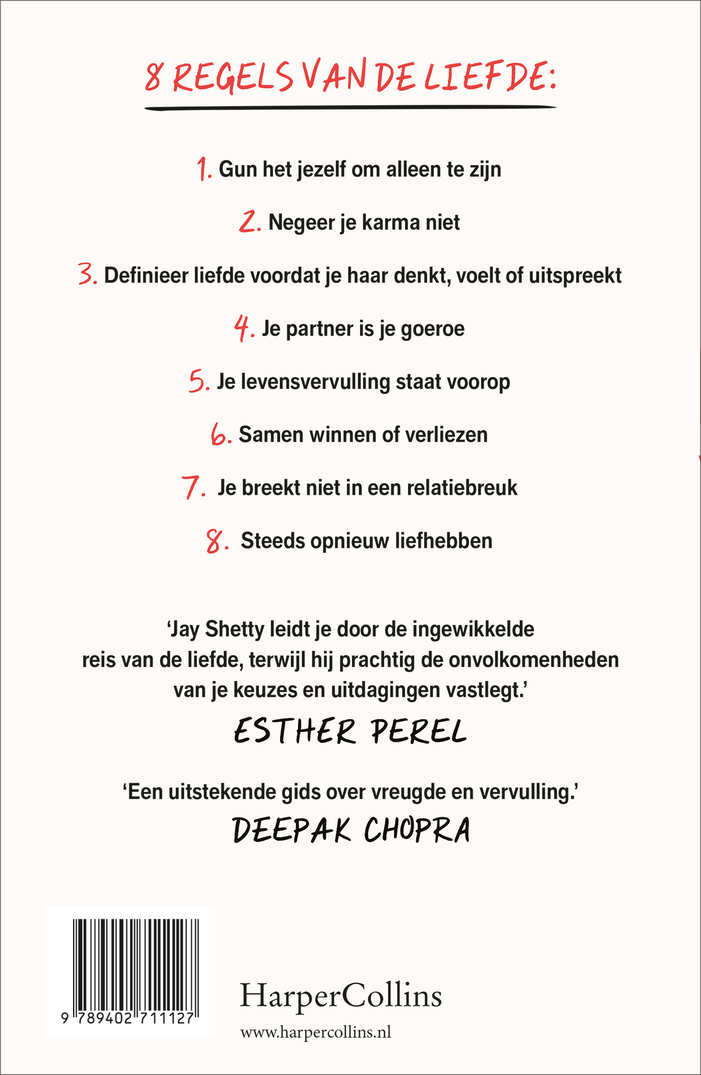 Achterkant van 8 regels van de liefde