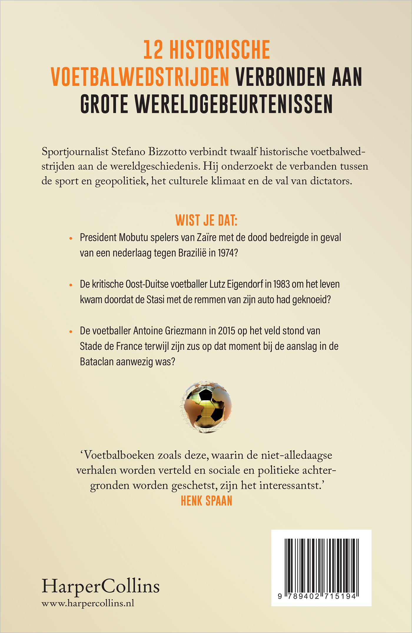 Achterkant van De wereldgeschiedenis in 12 voetbalwedstrijden