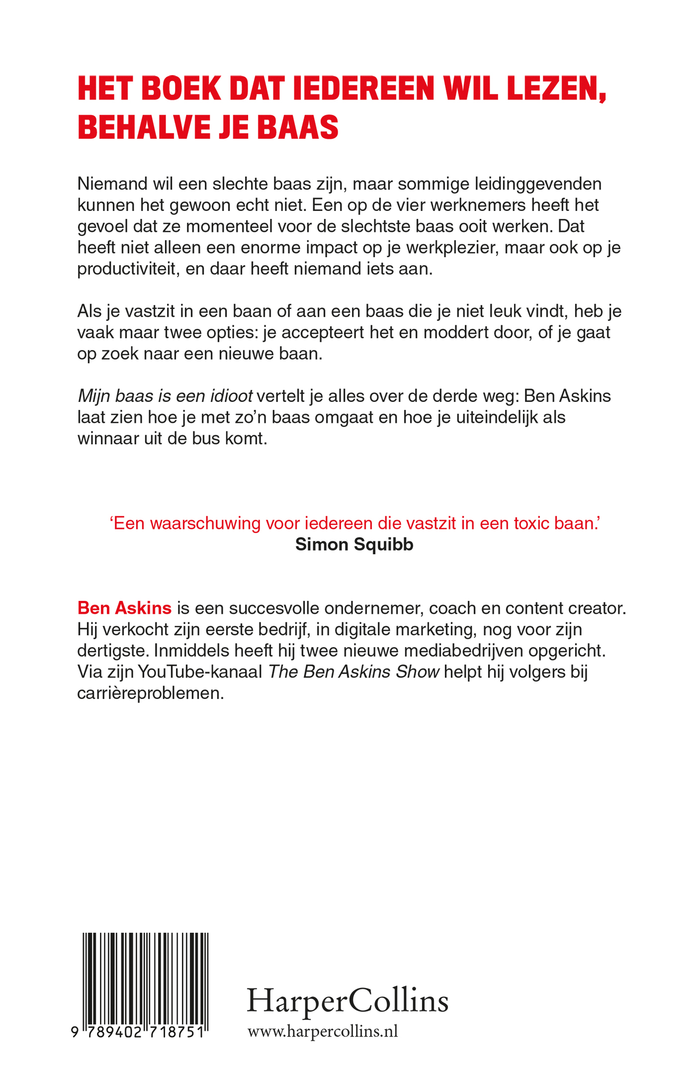 Achterkant van Mijn baas is een idioot