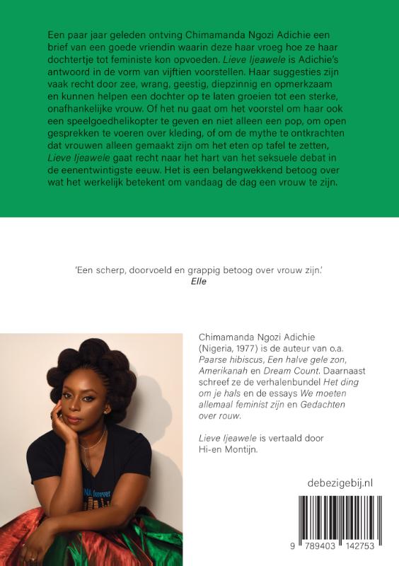 Achterkant van Lieve Ijeawele of een feministisch manifest in vijftien voorstellen