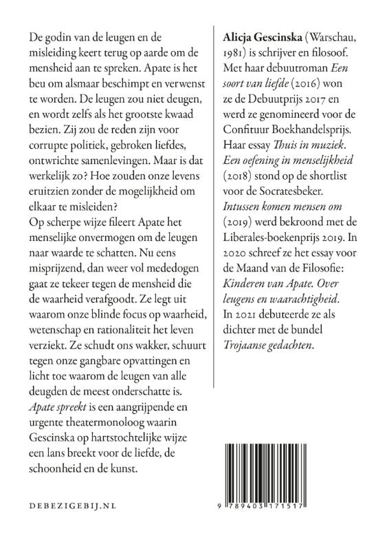 Achterkant van Apate spreekt