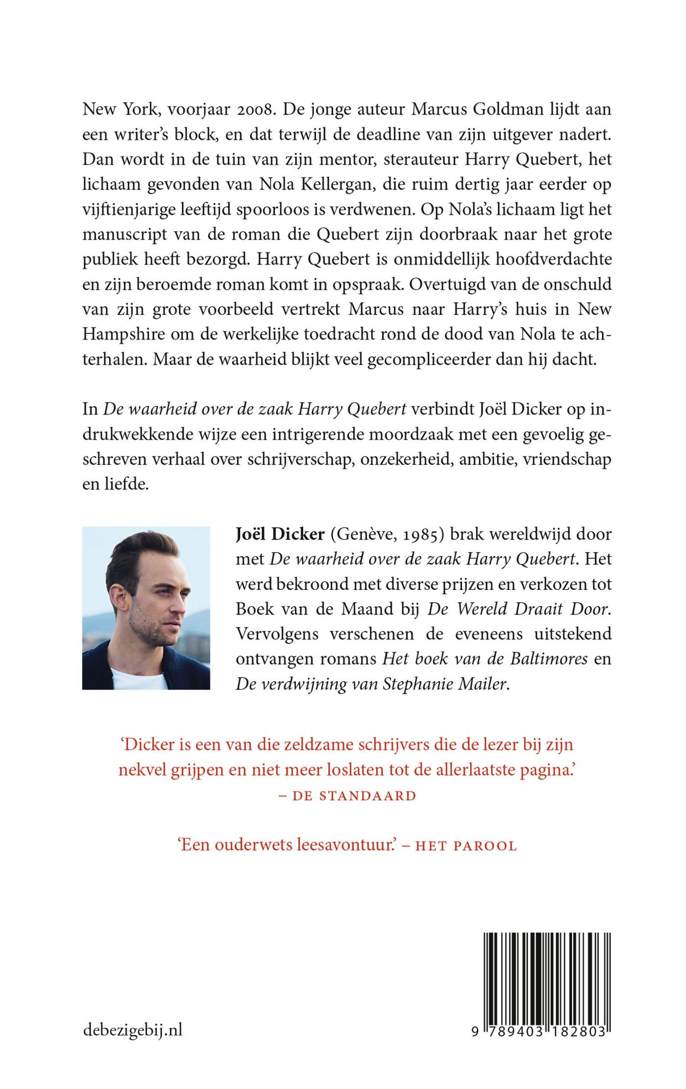 Achterkant van De waarheid over de zaak Harry Quebert