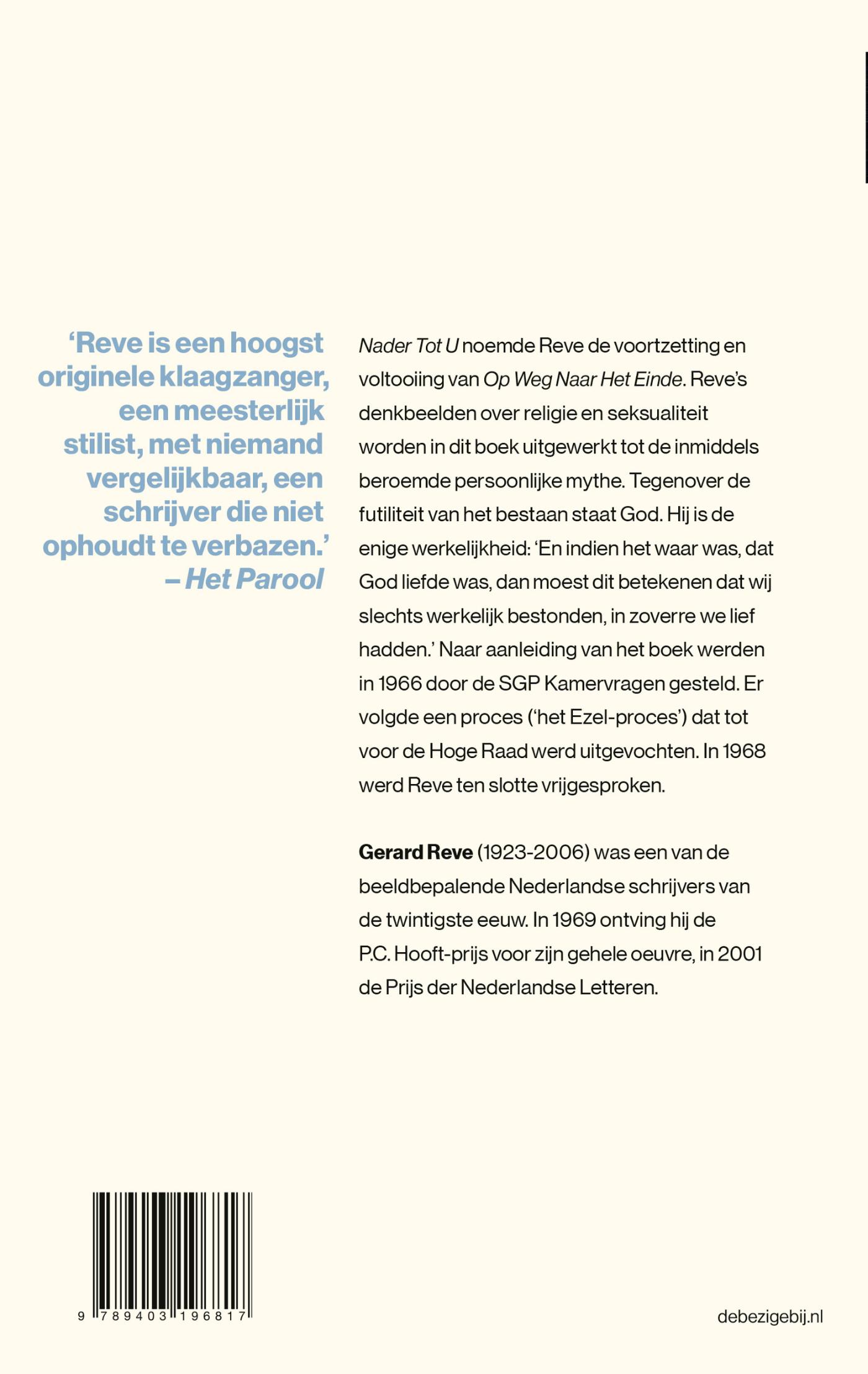 Achterkant van Nader Tot U