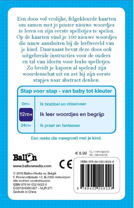 Achterkant van Kijk-en speelkaarten Woordjes