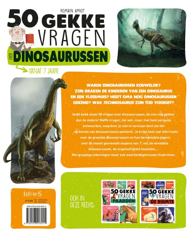 Achterkant van 50 gekke vragen over dinosaurussen