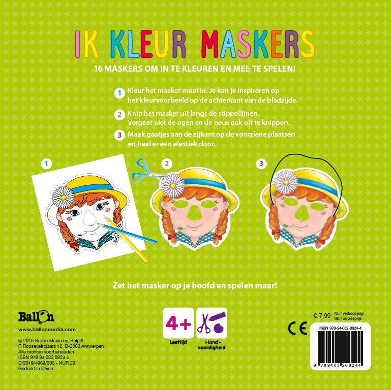 Achterkant van Ik kleur maskers (groen)