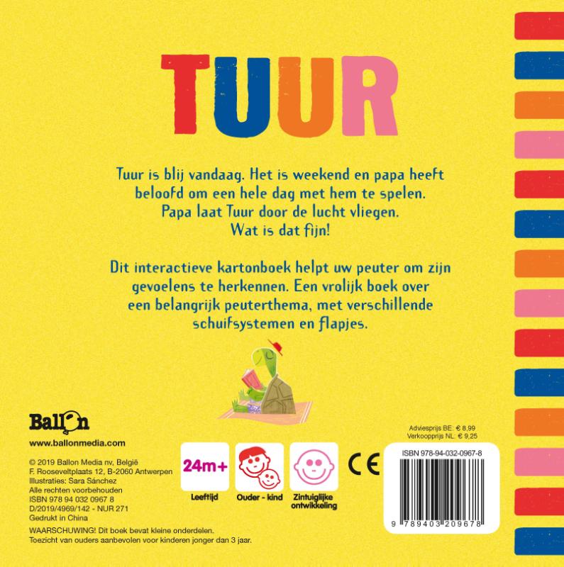 Achterkant van Tuur is blij, bang, boos