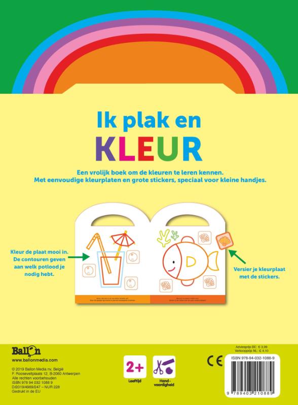 Achterkant van Ik plak en kleur 2+ (eend geel)