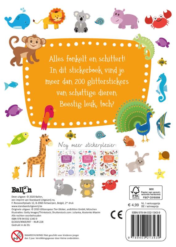 Achterkant van Glitterstickers Dieren