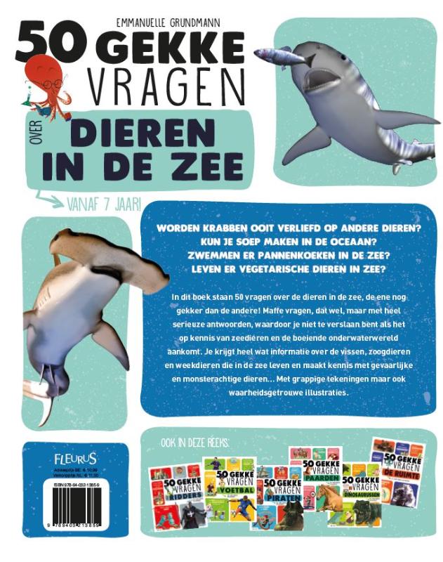 Achterkant van 50 gekke vragen over dieren in de zee