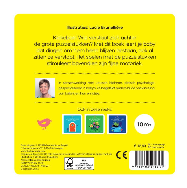 Achterkant van Blije baby: Wie verstopt zich op de boerderij? (puzzelboek