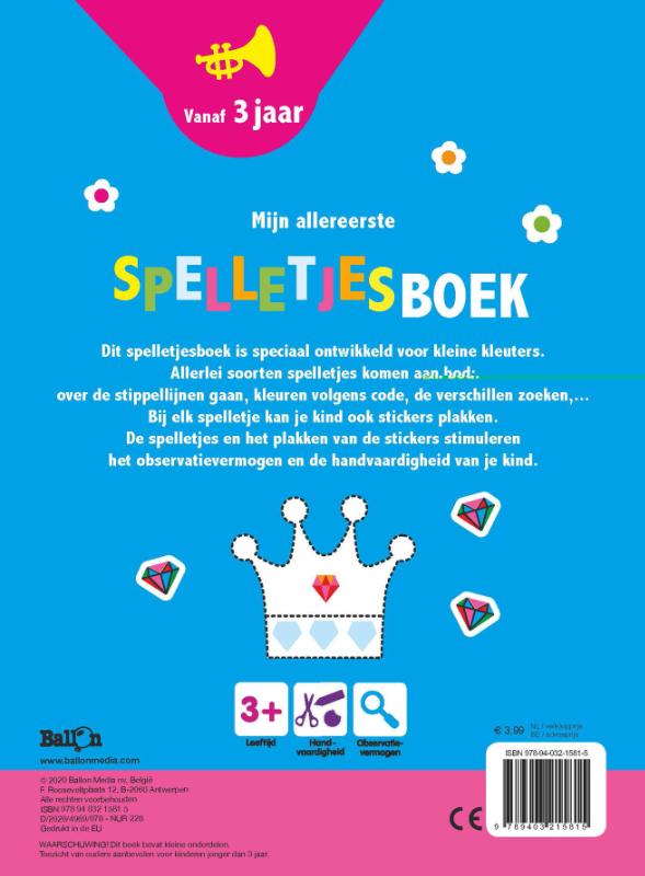 Achterkant van Mijn allereerste spelletjesboek 3+ maan