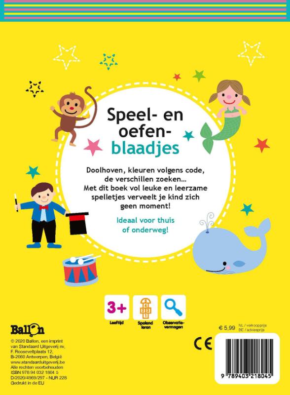 Achterkant van Speel- en oefenblaadjes 3+ (geel)