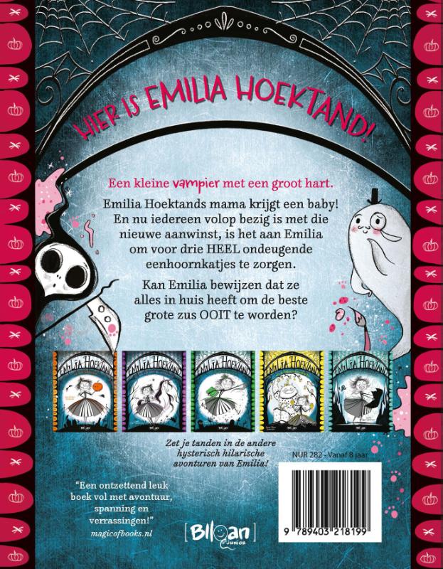 Achterkant van Emilia Hoektand en de eenhoornkatjes