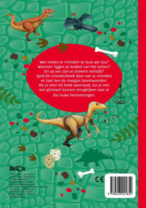 Achterkant van Vriendenboek Dinosaurussen