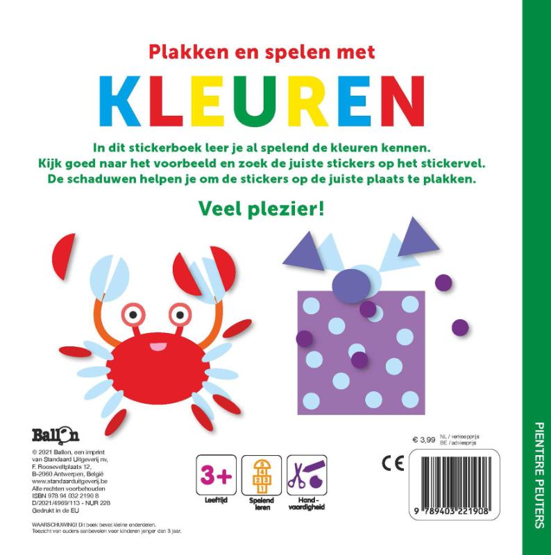 Achterkant van Plakken en spelen met kleuren