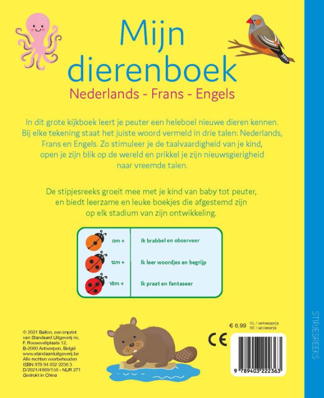 Achterkant van Mijn dierenboek - Nederlands, Frans, Engels