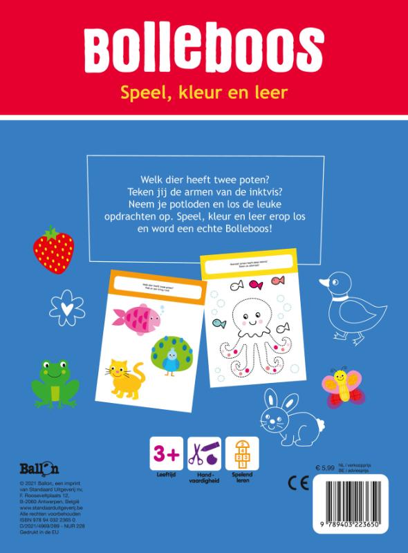 Achterkant van Speel, kleur en leer 3+