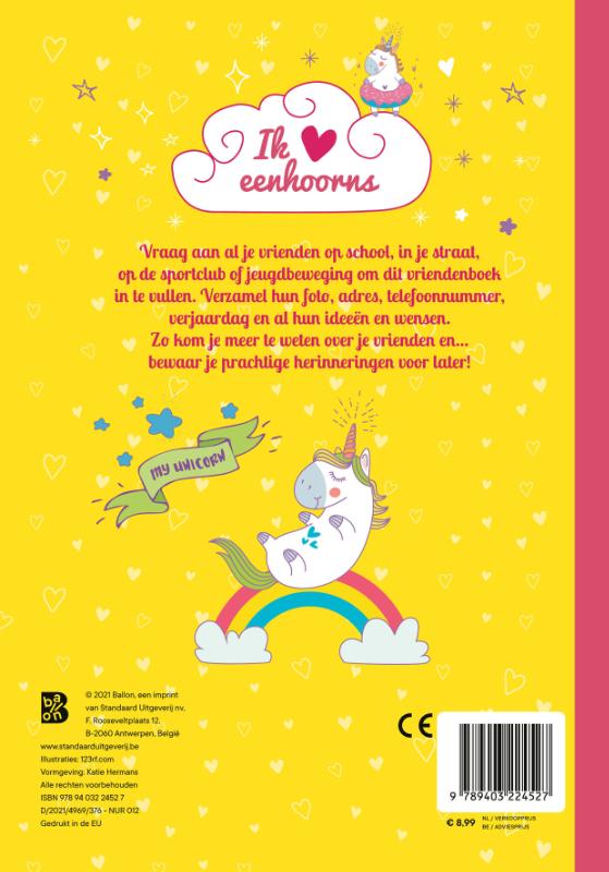 Achterkant van Vriendenboek Eenhoorns
