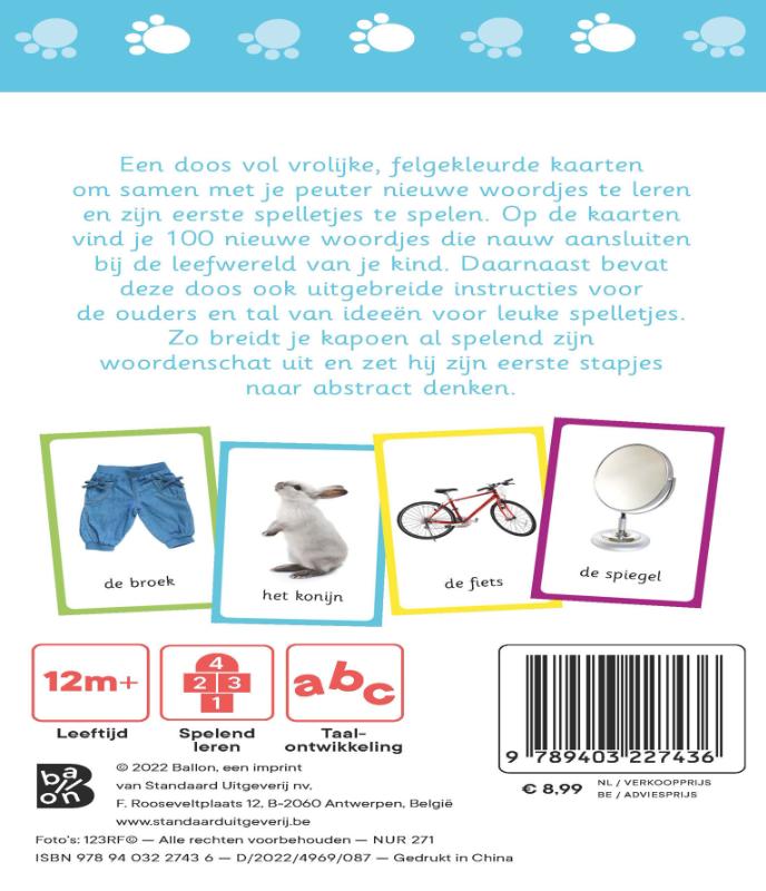 Achterkant van Kijk- en speelkaarten Woordjes