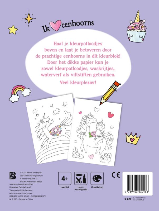 Achterkant van Eenhoorns: Mijn kleurblok