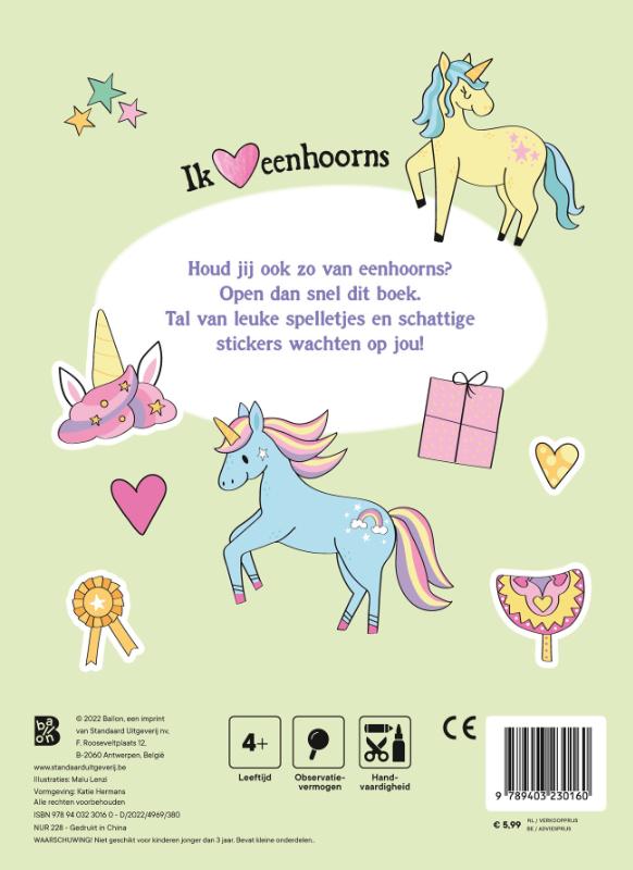 Achterkant van Eenhoorns, plak en speel