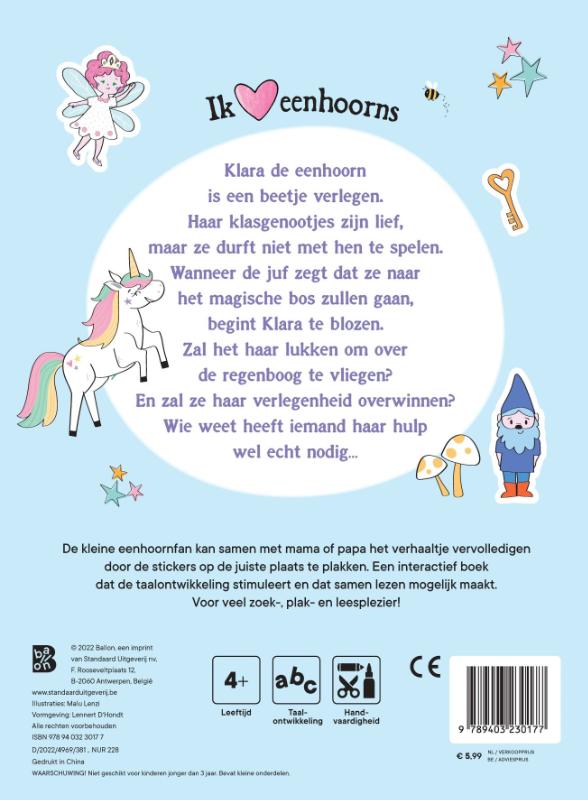 Achterkant van De verlegen eenhoorn