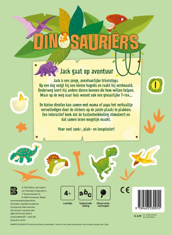 Achterkant van Dinosauriërs verhalenplakboek