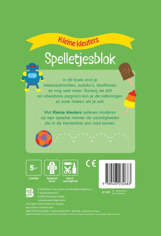 Achterkant van Spelletjesblok met viltstift 5+