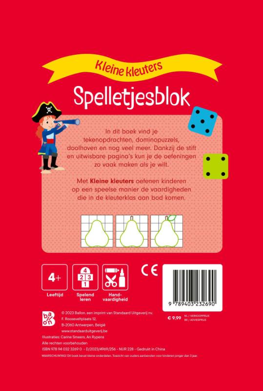 Achterkant van Spelletjesblok met viltstift 4+