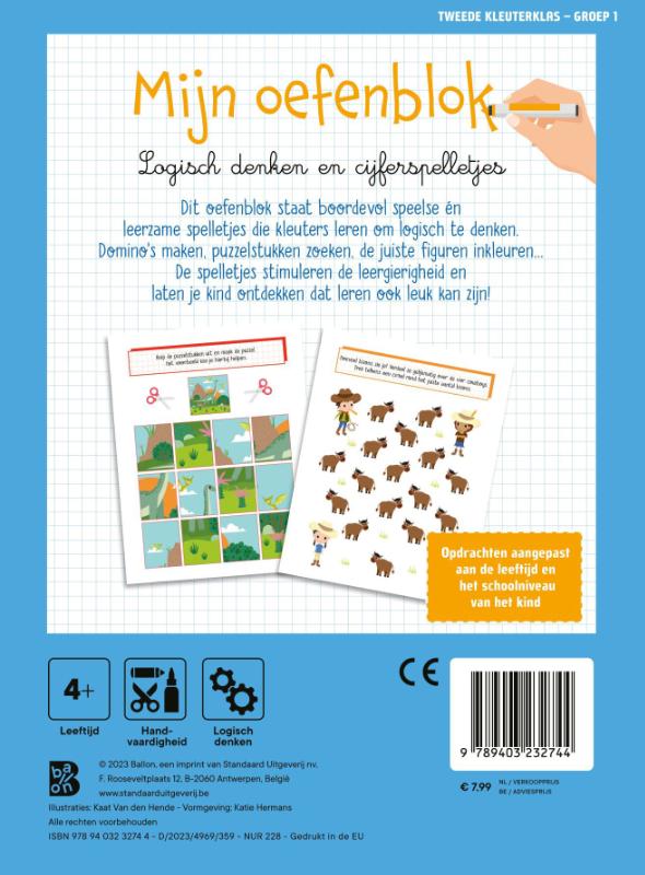Achterkant van Mijn oefenblok: Logisch denken en cijferspelletjes (Tweede kleuterklas - groep 1)