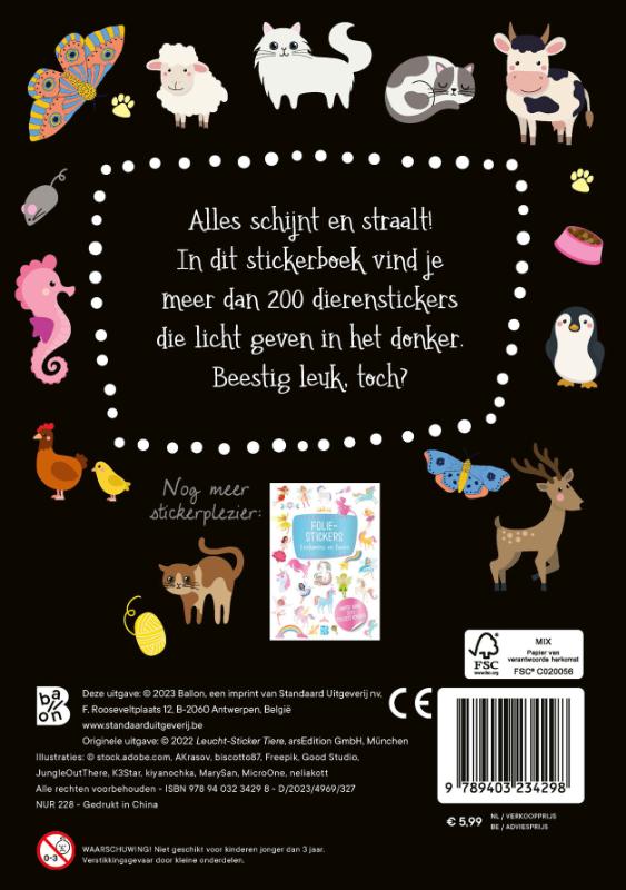 Achterkant van Glow in the dark stickers Dieren