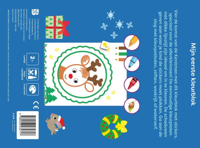 Achterkant van Mijn allereerste kleurblok met stickers: Kerstmis