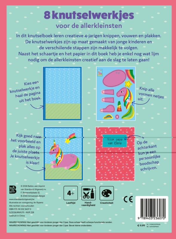 Achterkant van Knutselboek met schaartje: Eenhoorns