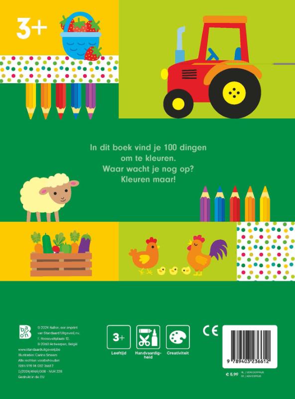 Achterkant van 100 dingen om te kleuren: boerderij