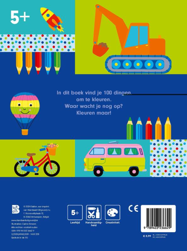 Achterkant van 100 dingen om te kleuren: voertuigen