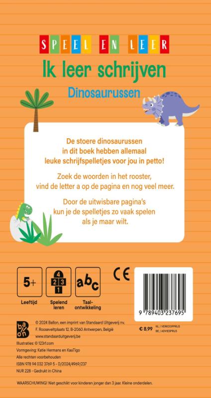 Achterkant van Ik leer schrijven Dinosaurussen