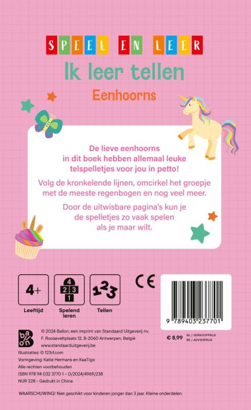 Achterkant van Ik leer tellen Eenhoorns