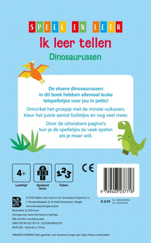Achterkant van Ik leer tellen Dinosaurussen
