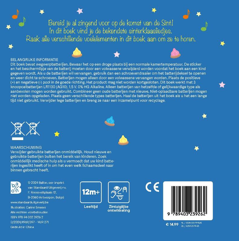 Achterkant van Voelboek met liedjes Sinterklaas