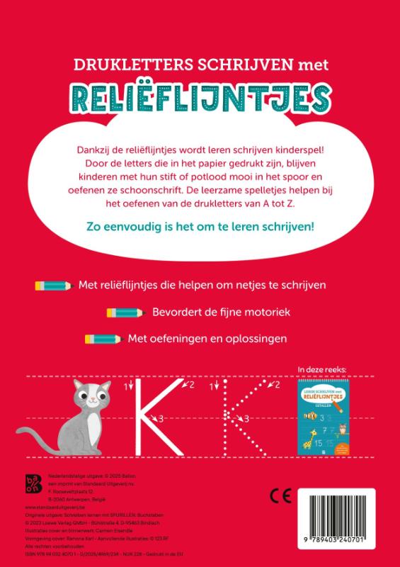 Achterkant van Leren schrijven met reliëflijntjes: Drukletters