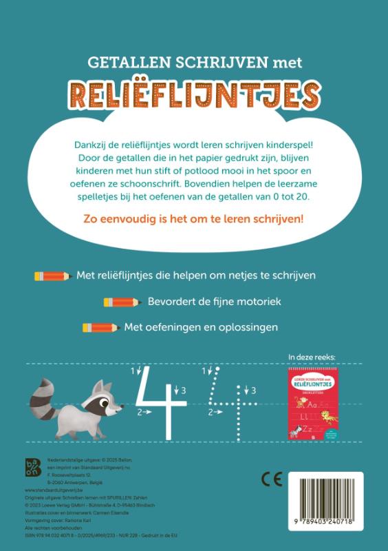 Achterkant van Leren schrijven met reliëflijntjes: Getallen